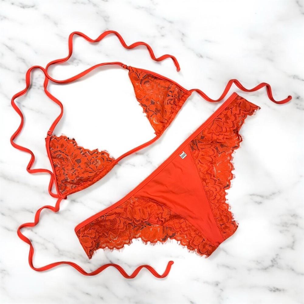 NWOT Wicked Weasel Sheer Lace Bikini Red Bottoms Electra Bottoms Set Sexy Skimpy